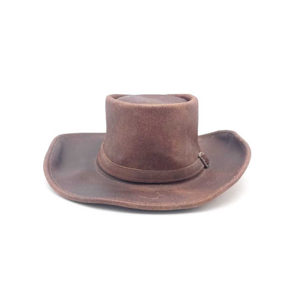 Vintage Brown Leather Cowboy Hat Western Ranch Outback Size L 22” Boho Festival - Picture 3 of 14